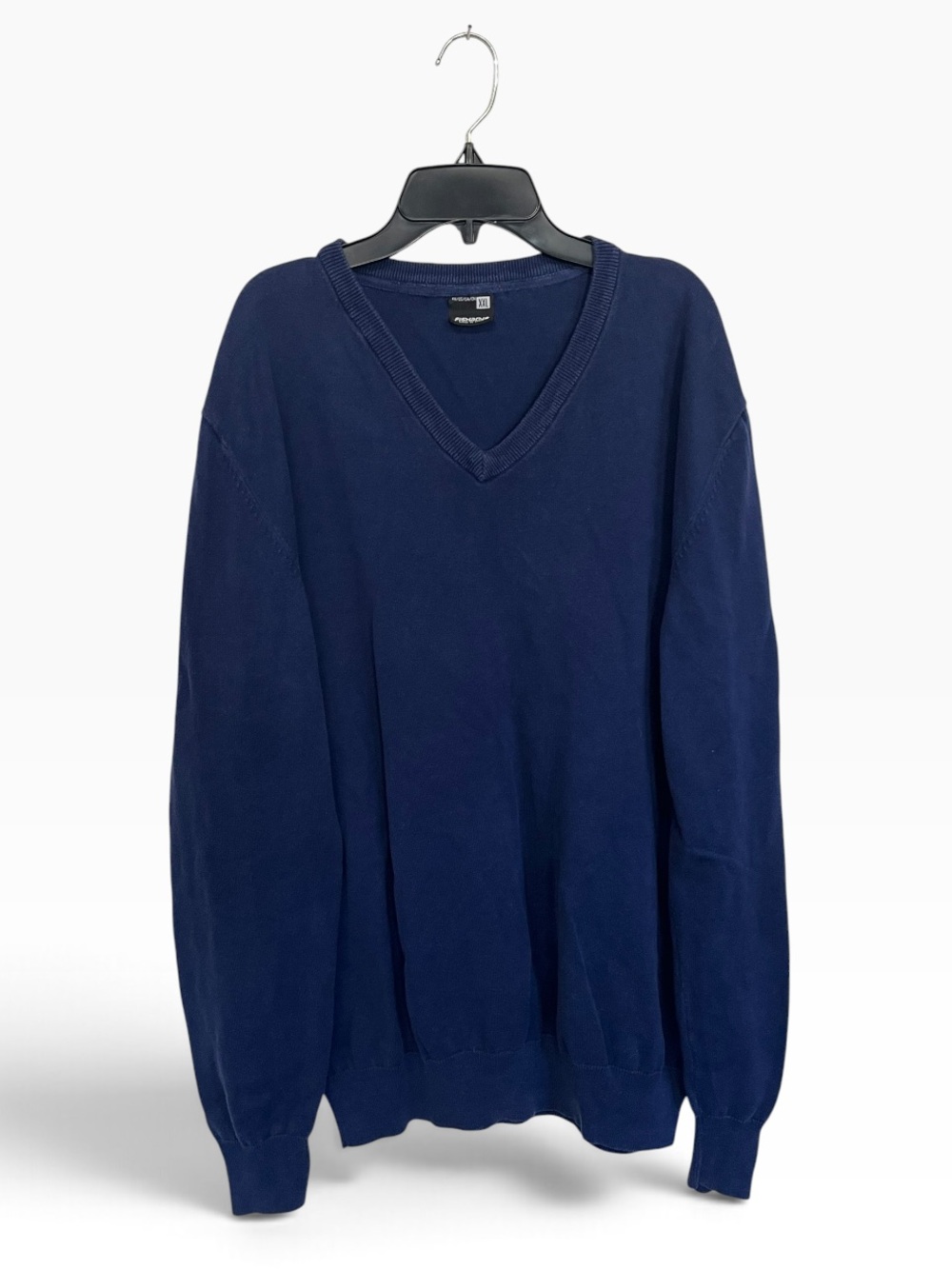 Fishbone | Pullover Navy Blue Knit Sweater V-neck Elbow Patches XXL
